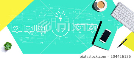 Get more likes concept with computer keyboard and office items 104416126