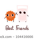 Cookie and milk cute illustration. Best friends lettering.  104416666