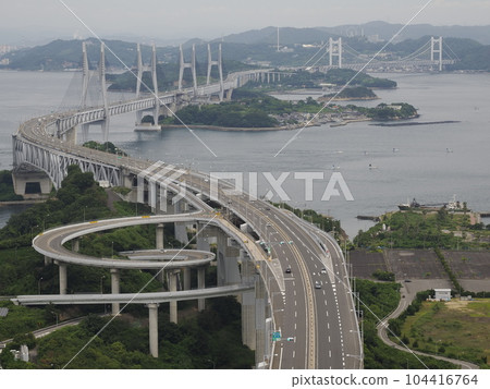 Seto Ohashi Bridge seen from the top of the Seto Ohashi Tower Seto Ohashi Bridge seen from the top of the Seto Ohashi Tower 104416764