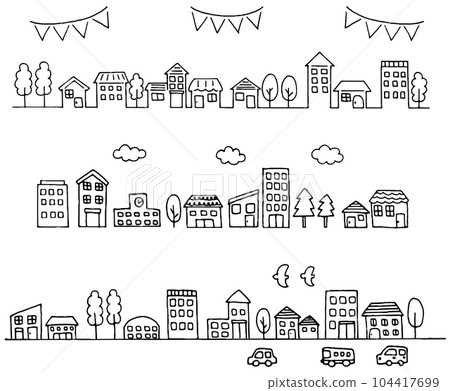 簡單可愛的城市景觀線圖插圖集 104417699