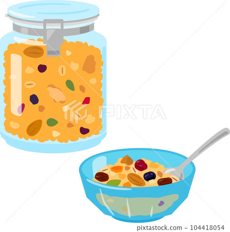 玻璃容器中的格蘭諾拉麥片 104418054