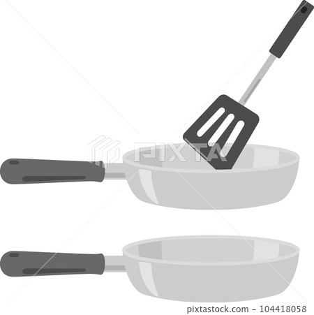 stainless steel frying pan and spatula 104418058