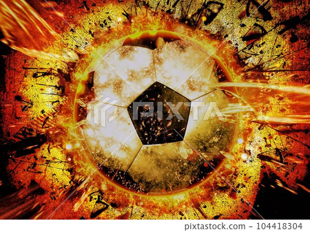 帶有爆炸火焰的足球的 3D 插圖 104418304