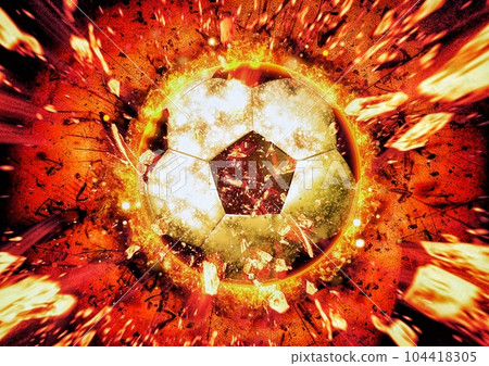 帶有爆炸火焰的足球的 3D 插圖 104418305