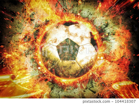 3d illustration of a soccer ball with exploding flames 3d illustration of a soccer ball with exploding flames 104418307