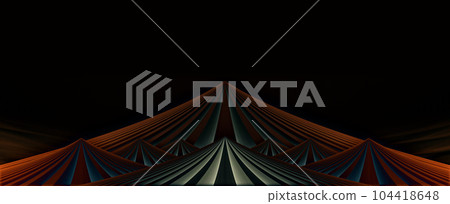 3D rendering of golden metal texture lines converging into mountains on black background 104418648