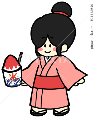 穿著浴衣搭配草莓味刨冰的女人插畫素材 104418650