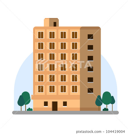 Modern apartment with urban scene.Flat residential in city.Building with road , trees ,and sky background Modern apartment with urban scene.Flat residential in city.Building with road , trees ,and sky background 104419004