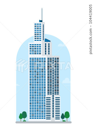 High building with sky background vector illustration. Modern tower in city.Tower with street road flat design.Business building with urban scene High building with sky background vector illustration. Modern tower in city.Tower with street road flat design.Business building with urban scene 104419005