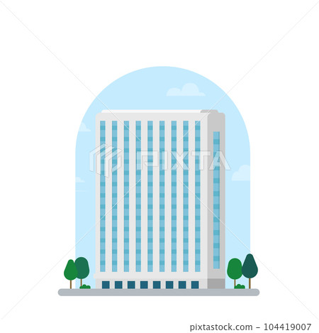 Building on street flat vector.Modern office with sky background.Tower with urban scene Building on street flat vector.Modern office with sky background.Tower with urban scene 104419007