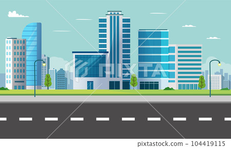 Cityscape scene with street.Modern building with sky background.Smart city with park 104419115