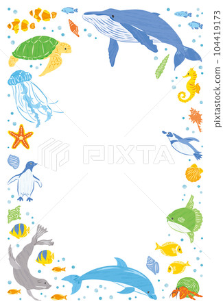 Sea creatures illustration frame vertical 104419173