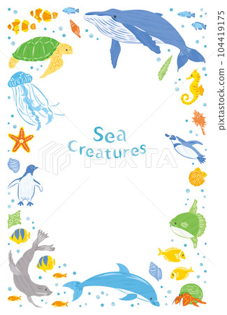 Sea creatures illustration frame vertical Sea creatures illustration frame vertical 104419175