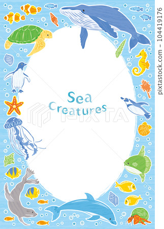 Sea creatures illustration frame vertical 104419176