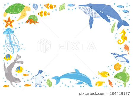 Sea creatures illustration frame horizontal Sea creatures illustration frame horizontal 104419177
