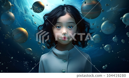藍色星球和女孩[AI生成圖像] 104419280