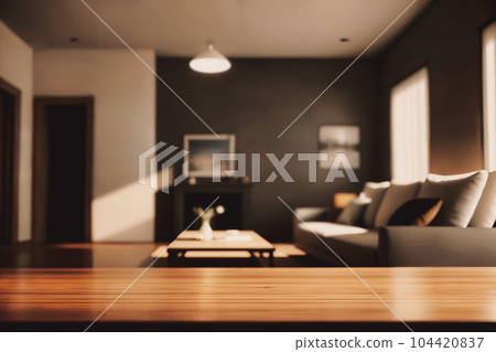 Table top with Blurred sofa Home interior decoration 104420837