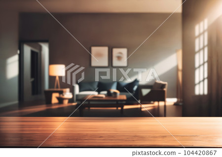 Table top with Blurred sofa Home interior decoration 104420867