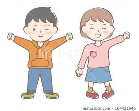 Smiling children wearing long-sleeved clothes Autumn Spring Whole body 104421646