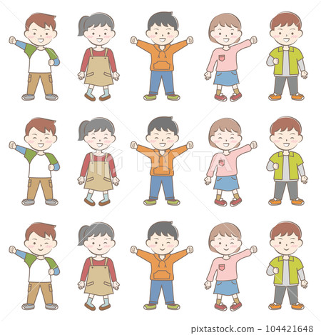 Smiling children wearing long-sleeved clothes Autumn Spring Whole body 104421648