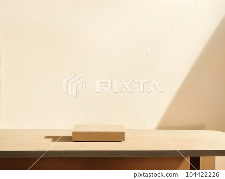 Empty top wooden shelves and wall background. 104422226
