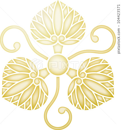 Family crest, one-handed vine and three hollyhocks [gold] 104423571
