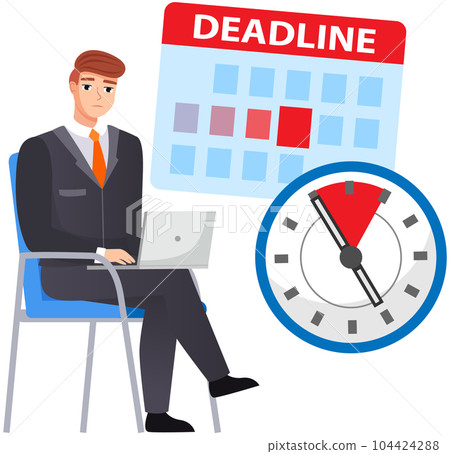 Busy male employee sitting with laptop and working remotely to deal with deadline at work 104424288