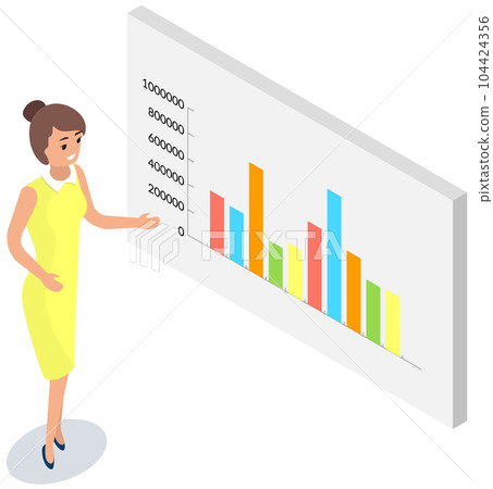 Analyze statistical indicators, business data. Work with marketing research. Data analysis isometric Analyze statistical indicators, business data. Work with marketing research. Data analysis isometric 104424356