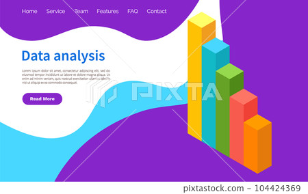 Analyze statistical indicators, business data. Work with marketing research. Data analysis isometric 104424369