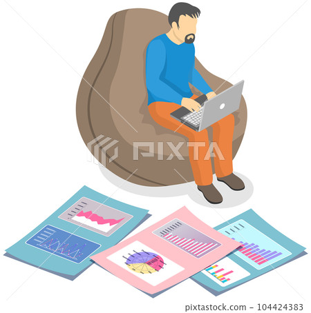 Employees analyze statistical indicators, business data. Characters work with marketing research 104424383