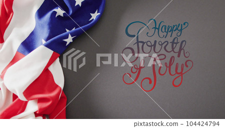 Image of happy fourth of july text and flag of america on grey background Image of happy fourth of july text and flag of america on grey background 104424794