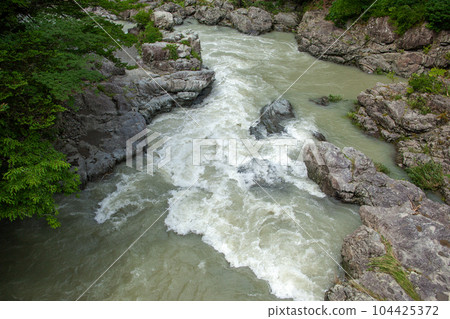 Akigawa Valley | The mountain stream seen from the suspension bridge is powerful Akigawa Valley | The mountain stream seen from the suspension bridge is powerful 104425372