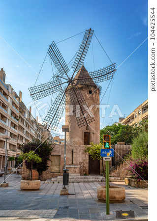 Palma de Majorca windmills, wind mill in Palma de Mallorca, Balearic Islands Mallorca Spain. 104425544