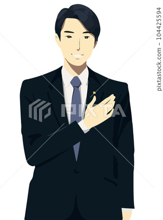 一名男律師手放在胸前的平面彩色插圖 一名男律師手放在胸前的平面彩色插圖 104425594