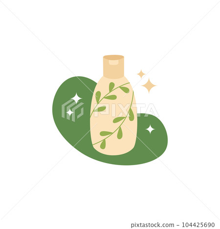 Organic skin care product. Herbal cosmetic lotion, moisturizer or cream in bottle. Flat vector illustration with abstract background 104425690