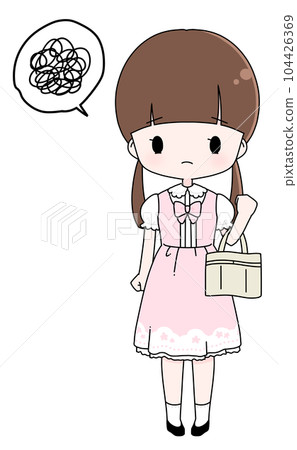 為洛麗塔時尚搭配而苦惱的女孩 104426369