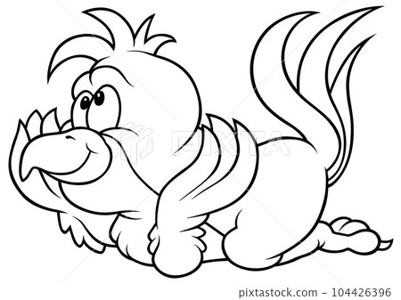 Drawing of a Cute Lying Parrot 104426396