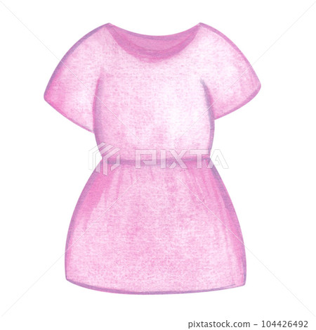 Laundry illustration. Pink dress. Watercolor on a white background. Hand drawn. For postcards 104426492