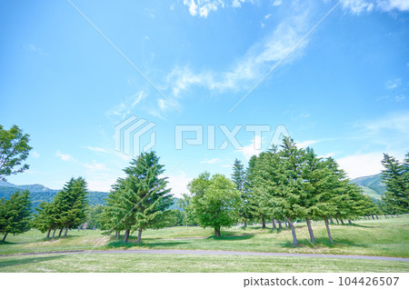 寬敞靜謐的景色，藍天，牧場，自然，療愈 104426507