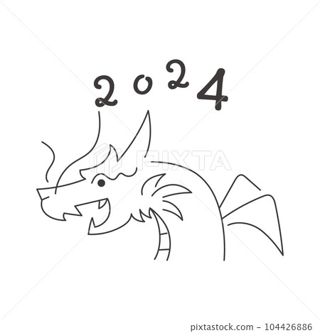 龍年2024年新年賀卡簡單的龍輪廓設計 104426886