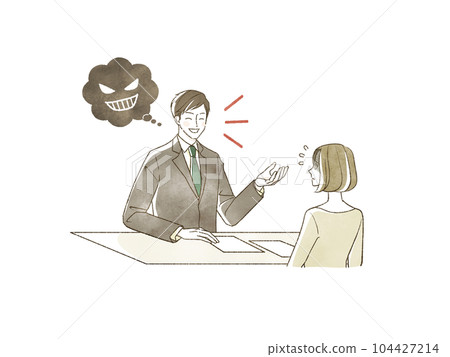 A woman in trouble with an unscrupulous salesman 104427214