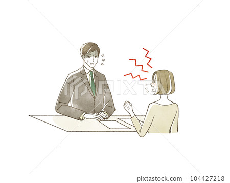 A woman complaining about a man in a suit A woman complaining about a man in a suit 104427218