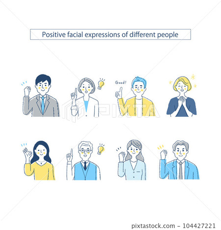 Facial expressions of 8 men and women h12-15_BDFI positive 104427221
