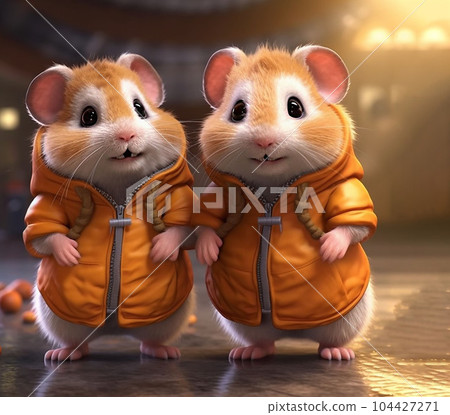 two friends hamsters in modern outfit two friends hamsters in modern outfit 104427271