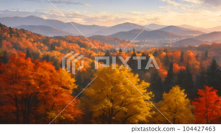 Mountain landscape illustration with autumn leaves AI-generated image 104427463