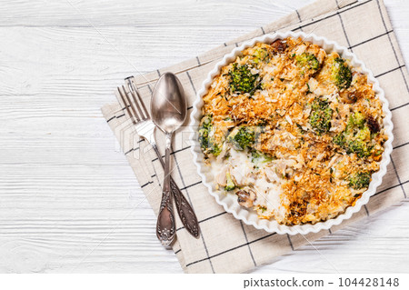 tasty Chicken Broccoli mushroom Casserole on dish tasty Chicken Broccoli mushroom Casserole on dish 104428148