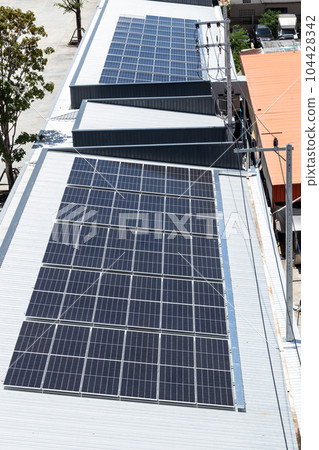 top view of solar cells on roof top view of solar cells on roof 104428342