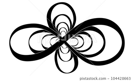 Receding abstract infinity signs black silhouettes isolated on white. Receding abstract infinity signs black silhouettes isolated on white. 104428663