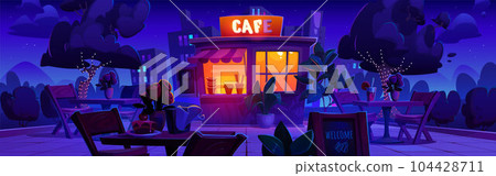 Outdoor cafe in city park at night 104428711