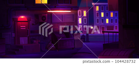 Night city backstreet with dim illumination 104428732